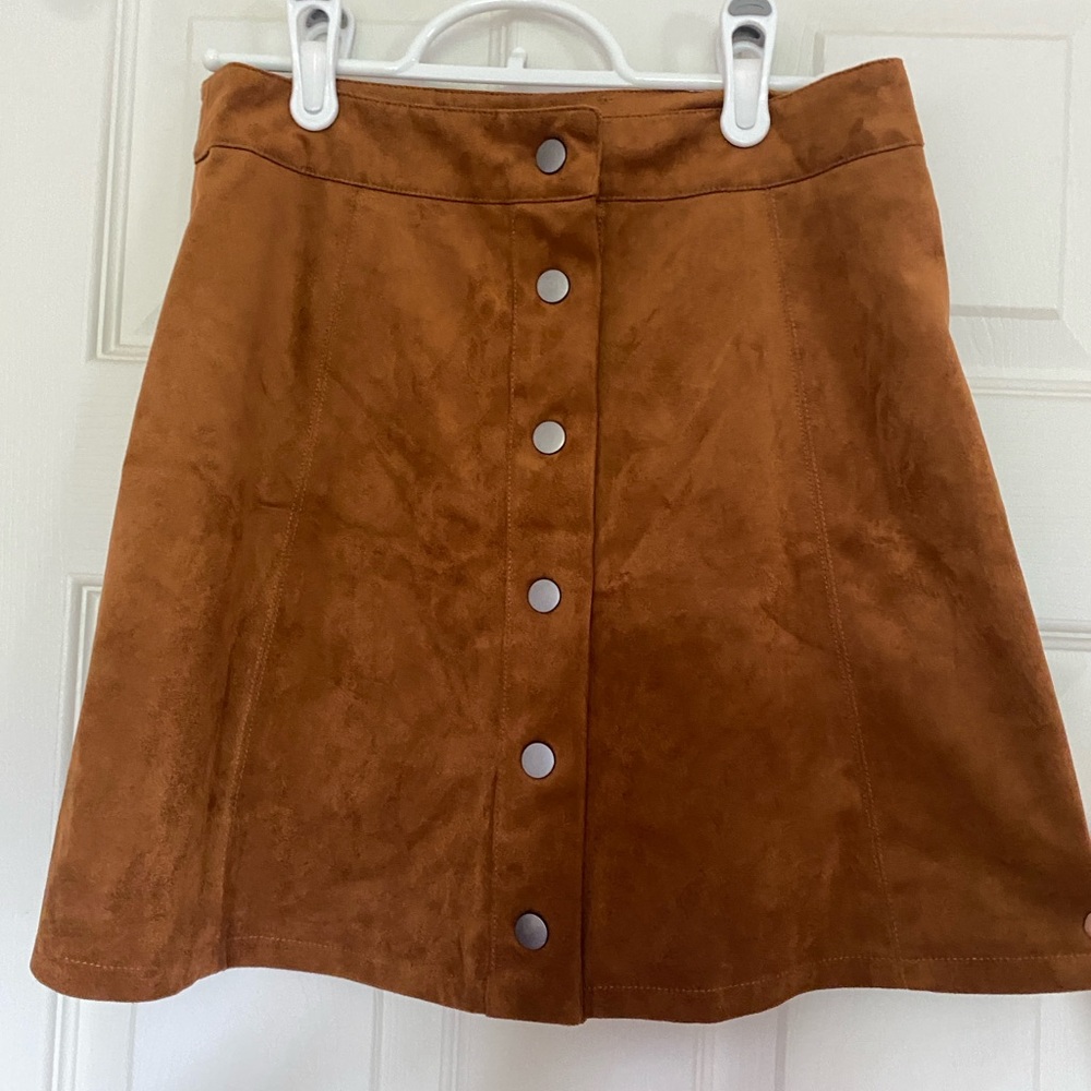 Forever 21 Tan A-Line Skirt with Metallic Buttons